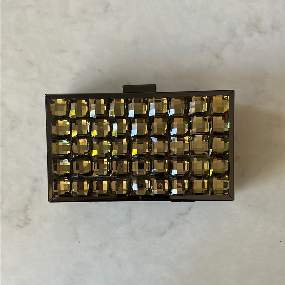 BCBGeneration Gunmetal Dark Green Gold Crystal Clutch